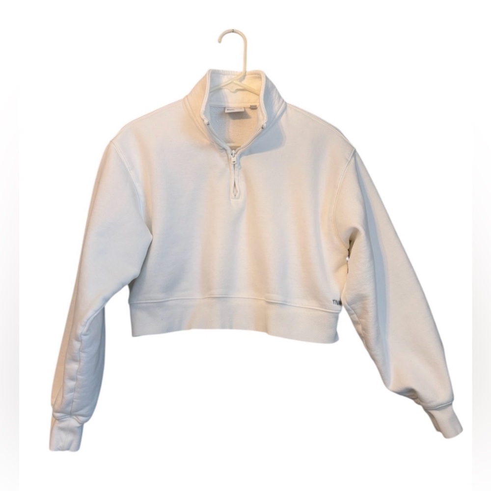 Aritzia TNA 🩵 Cozy Fleece Perfect Fit 1/4 Zip Cropped Sweatshirt – Medium - Picture 3 of 7